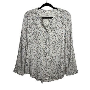 Beachlunchlounge Womens White Ditsy Floral Button Up Smocked Blouse Top Size XL